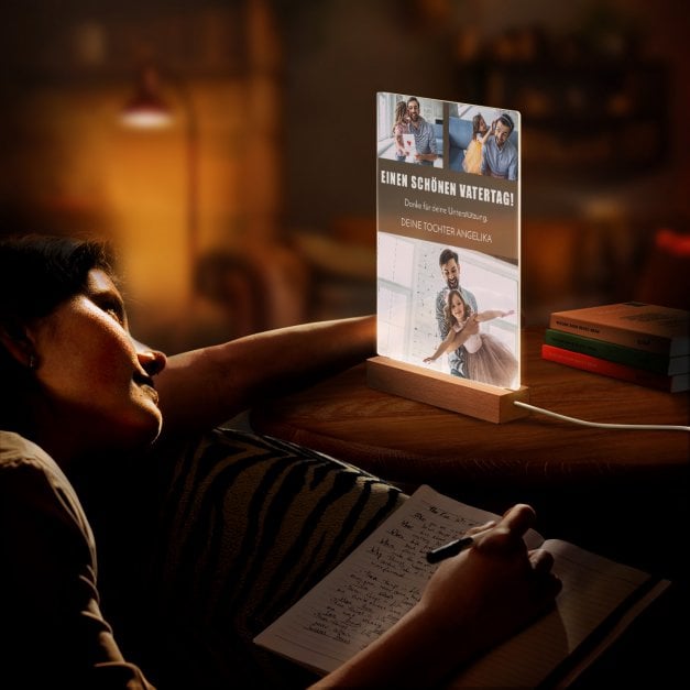 Beleuchteter LED-Rahmen mit eigenen Fotos und Holzständer Größe XL für Ihren Vater zum Vatertag