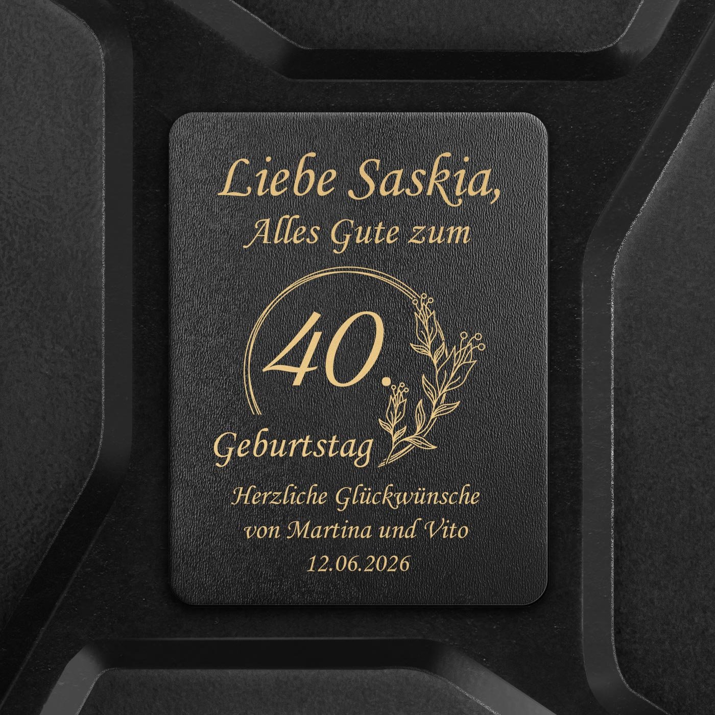 Schwarzer Minibar-Kanister mit Gravur für sie zum 40. Geburtstag