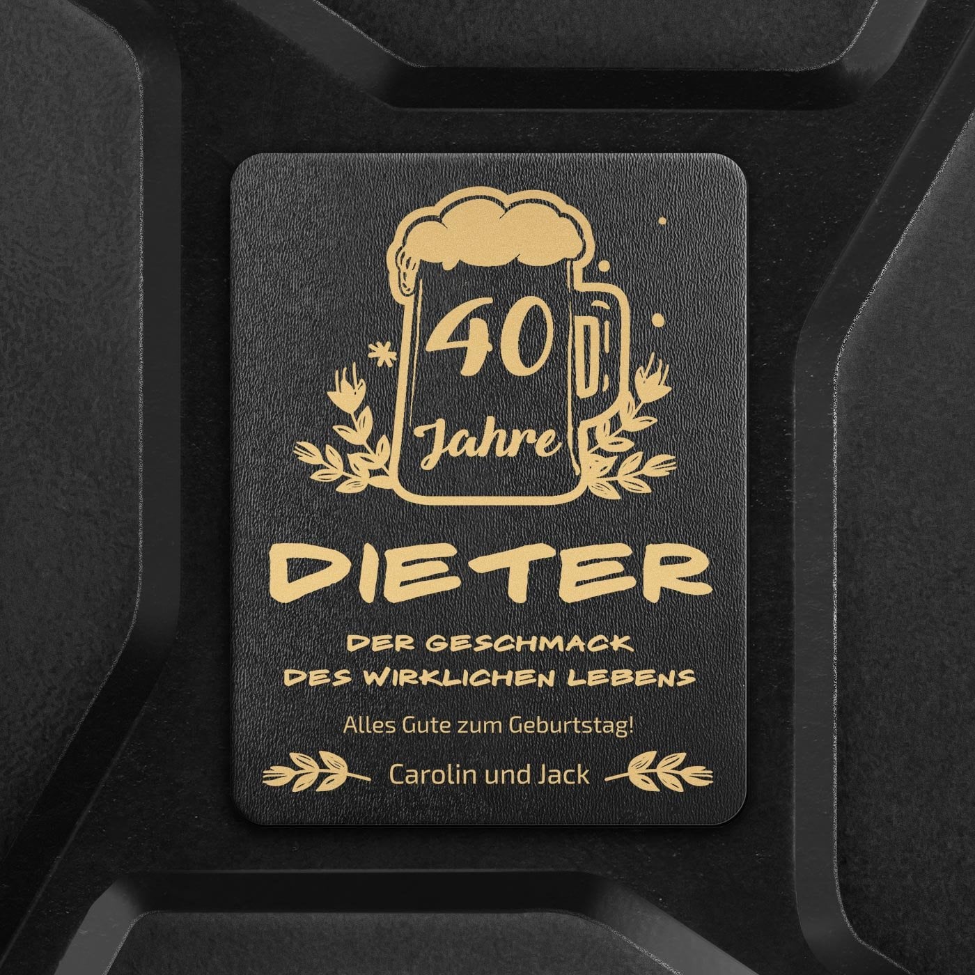 Schwarzer Minibar-Kanister mit Gravur für ihn zum 40. Geburtstag Bierschaum