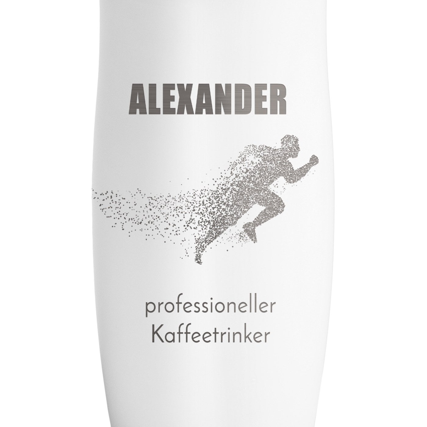 Luftdichter Thermobecher mit Gravur Weiß für Ihren Liebsten. Jogger, Sportler