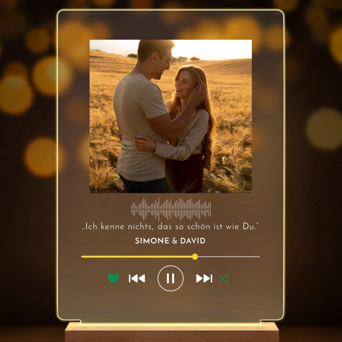 Beleuchteter LED-Rahmen mit eigenen Fotos und Holzständer Größe XL für ein Paar zur Einweihungsparty Hochzeit zum Hochzeitstag