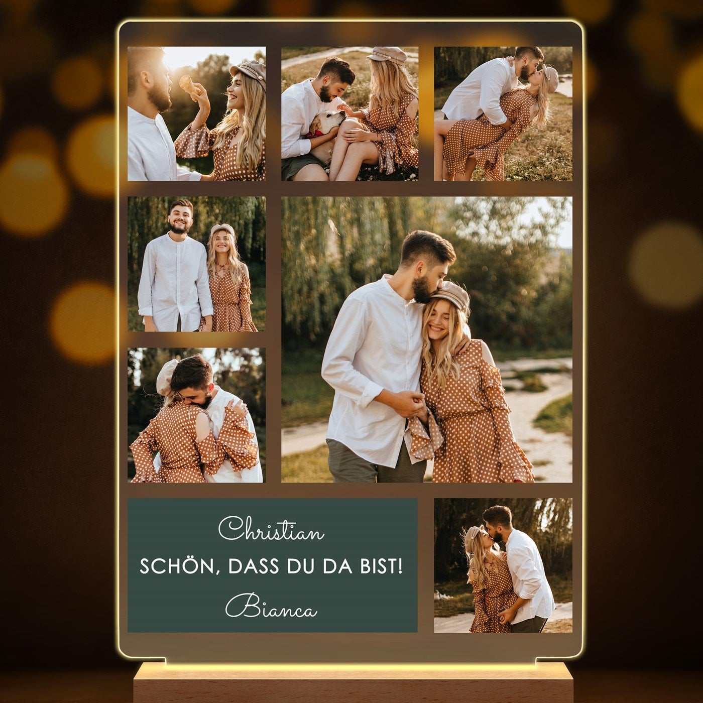 Beleuchteter LED-Rahmen mit eigenen Fotos und Holzständer Größe XL für Ihren Geliebten, Verlobten Ehemann zum Valentinstag Hochz