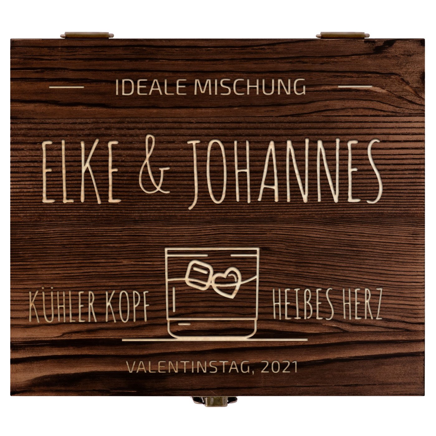 Whisky Steine Set mit 2 Gläsern in Holzbox mit Gravur für ein Paar zum Valentinstag