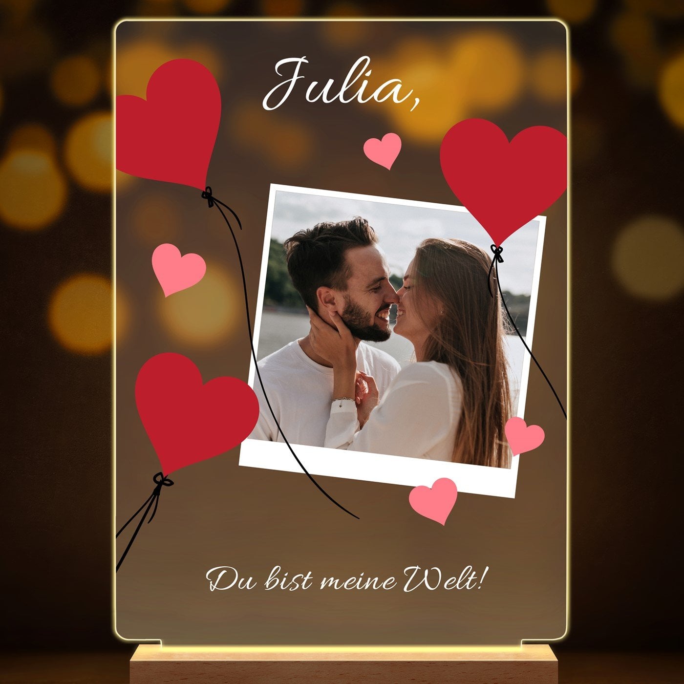 Beleuchteter LED-Rahmen mit eigenen Fotos und Holzständer Größe XL für Ihre Freundin zum Valentinstag Hochzeitstag