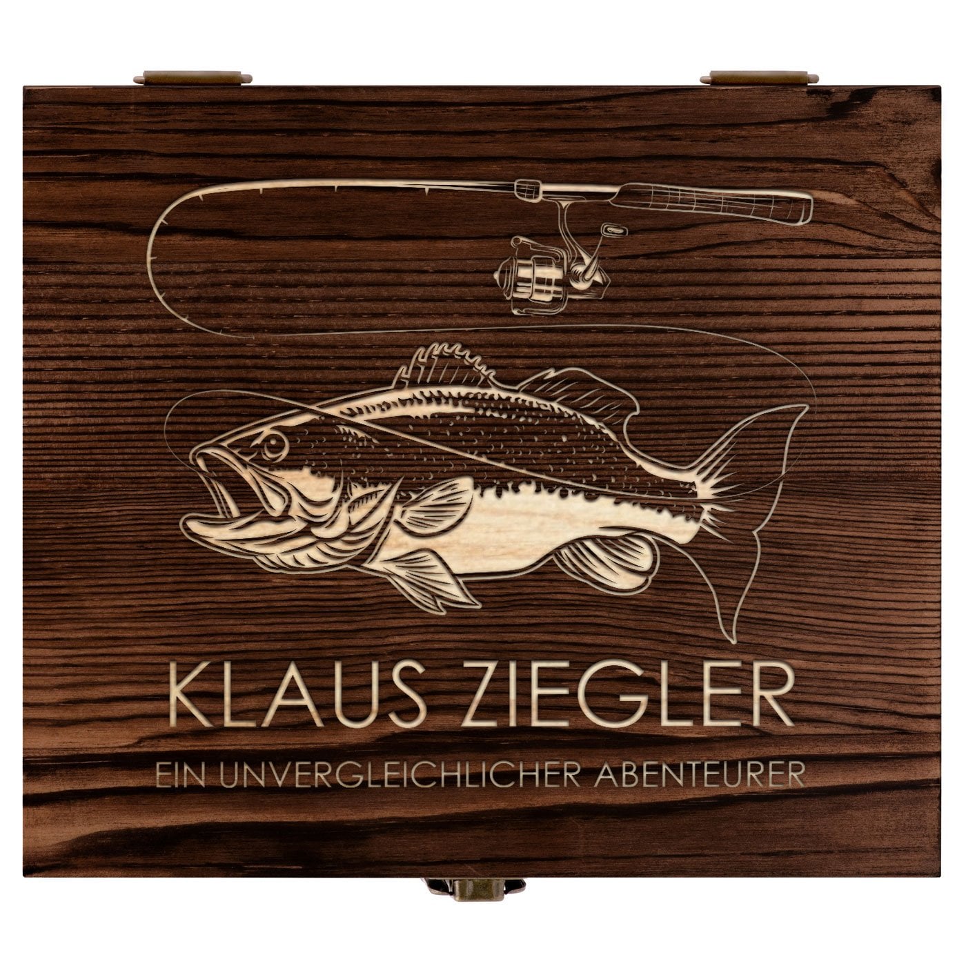 Whisky Steine Set mit 2 Gläsern in Holzbox mit Gravur für einen Angler