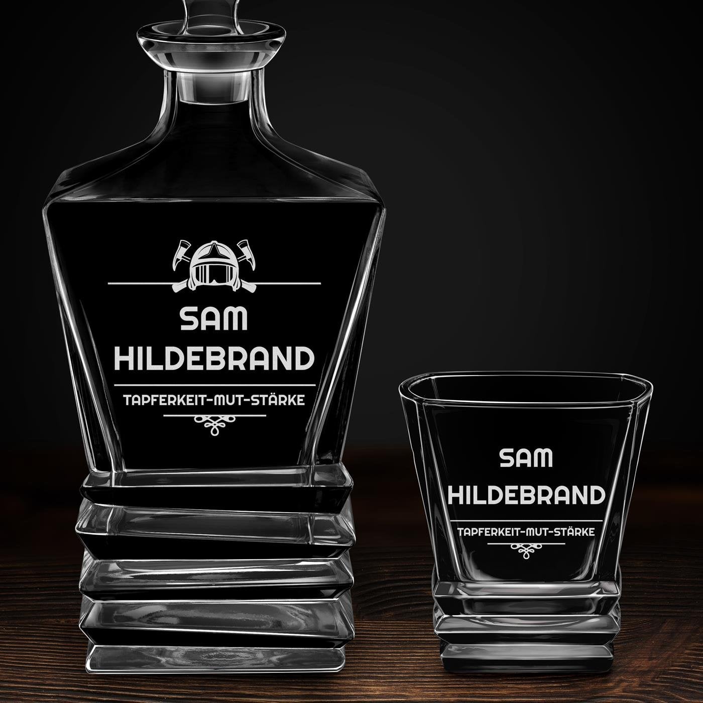 Geometric Whisky Karaffe mit 4 Gläsern und Gravur für einen Feuerwehrmann