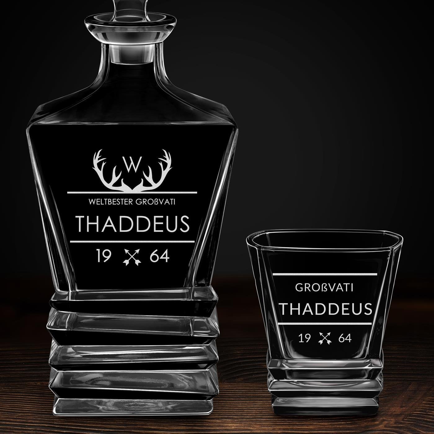 Geometric Whisky Karaffe mit 4 Gläsern und Gravur für Ihren Opa zum Geburtstag