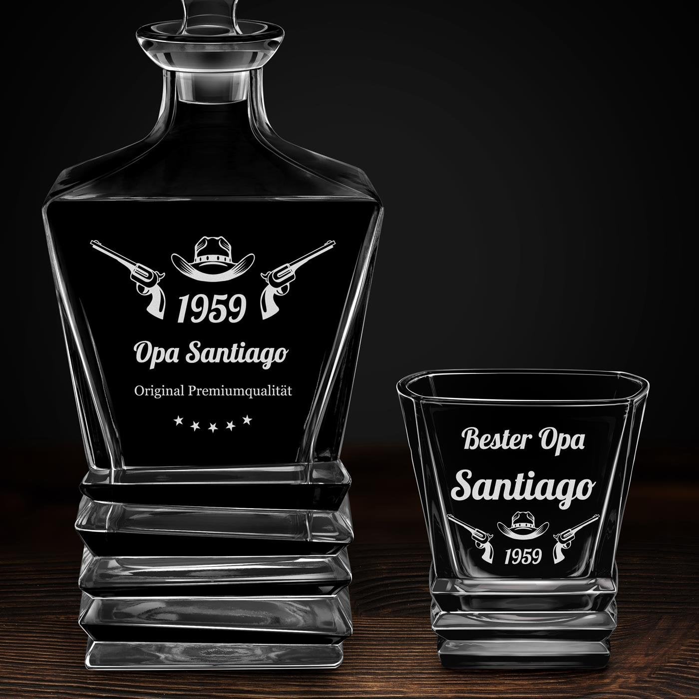 Geometric Whisky Karaffe Set mit 4 Gläsern und Gravur für Ihren Großvater zum Geburtstag