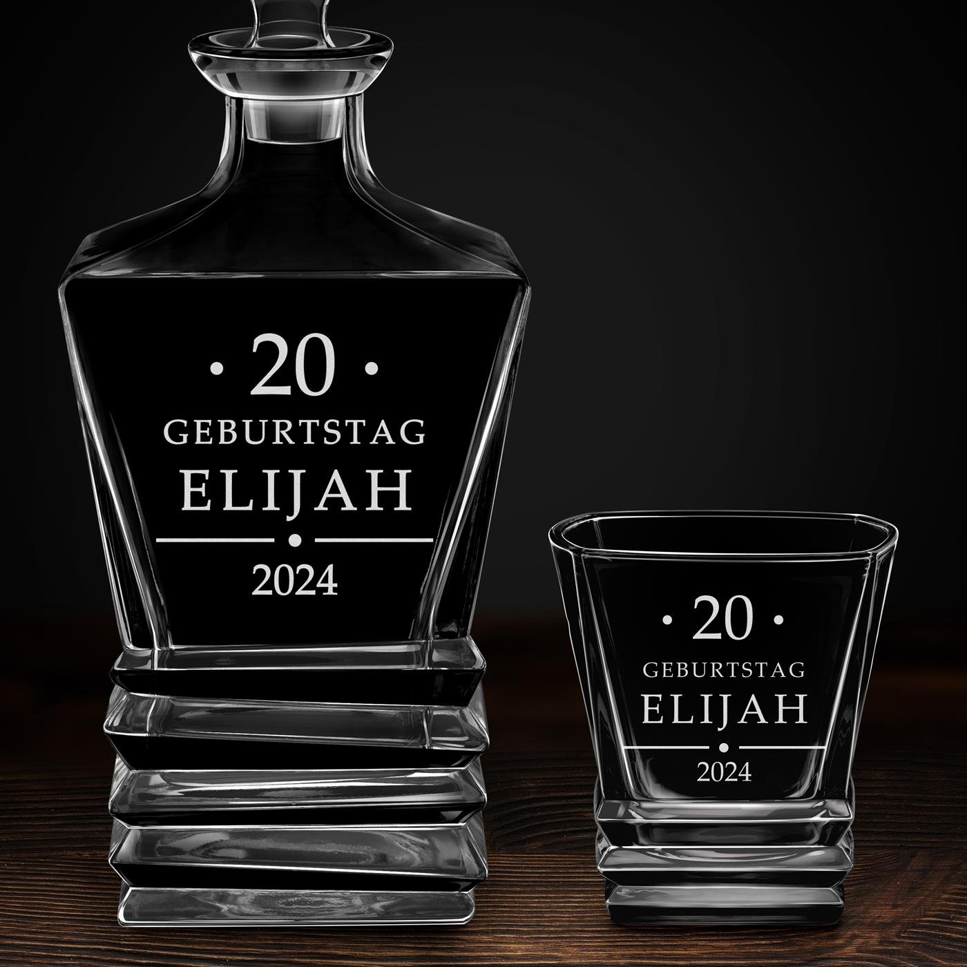 Geometric Whisky Karaffe mit 2 Gläsern und Gravur für ihn zum 20. Geburtstag
