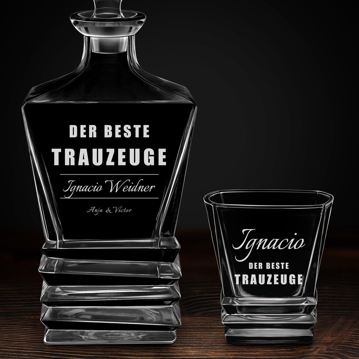Geometric Whisky Karaffe mit 2 Gläsern und Gravur für Ihren Trauzeugen als Dankeschön
