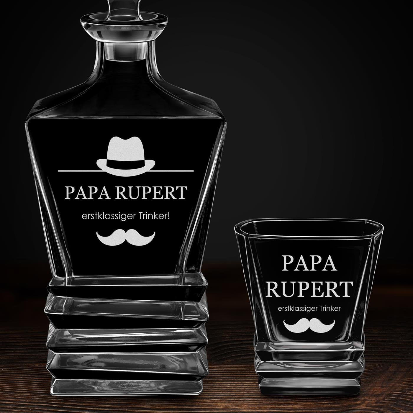 Geometric Whisky Karaffe mit 2 Gläsern und Gravur für Ihren Papa
