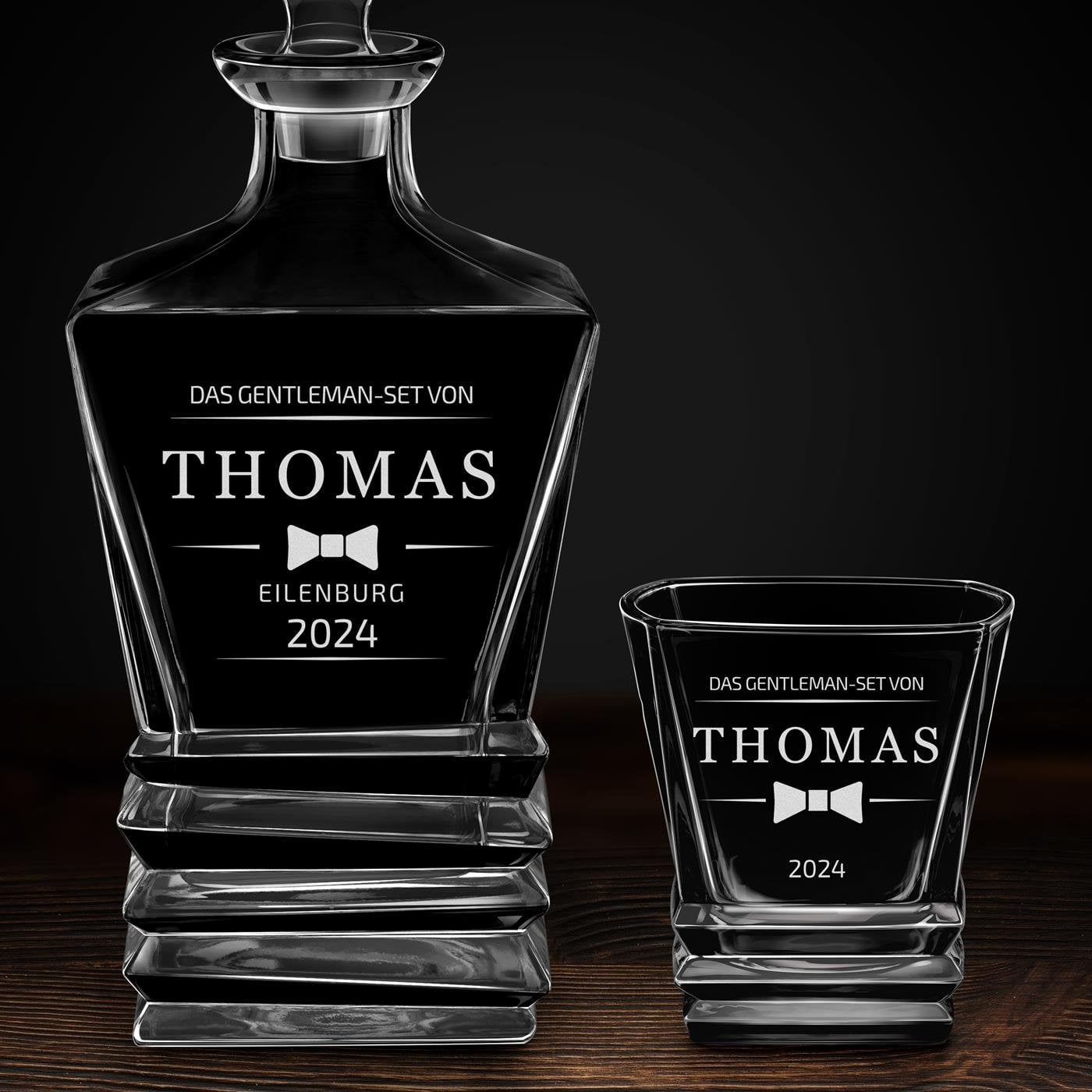 Geometric Whisky Karaffe mit 2 Gläsern und Gravur für einen Gentleman zum Geburtstag