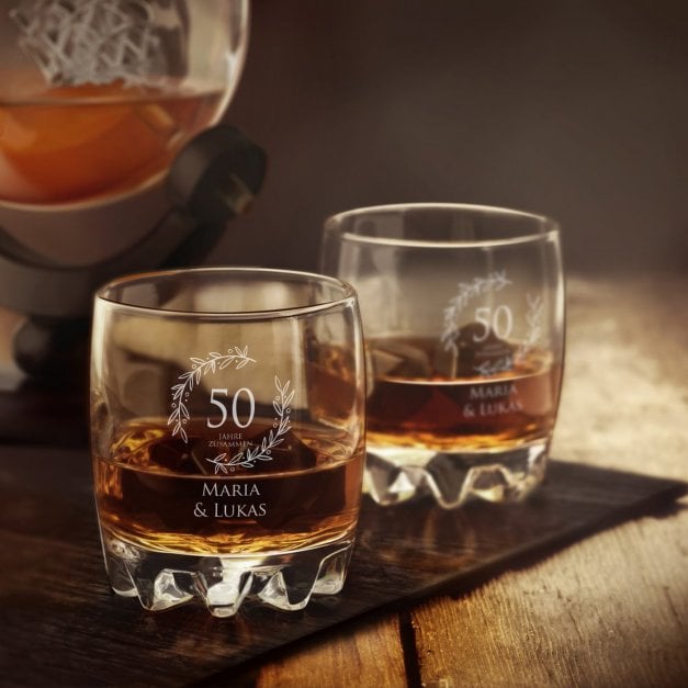 Whisky Karaffe in Globusform mit Schiff mit 6 Gläsern zum 50. Hochzeitstag
