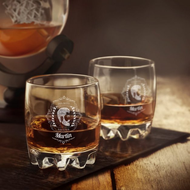Whisky Karaffe in Globusform mit Schiff mit 6 Gläsern für Ihren Bruder