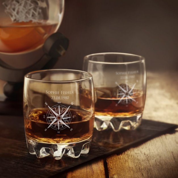 Whisky Karaffe in Globusform mit Schiff mit 6 Gläsern für eine Weltenbummlerin