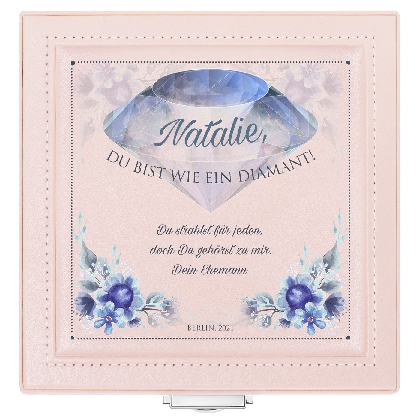 Puderrosa Schmuckkästchen mit Aufdruck für Ihre Frau zum 5. Hochzeitstag