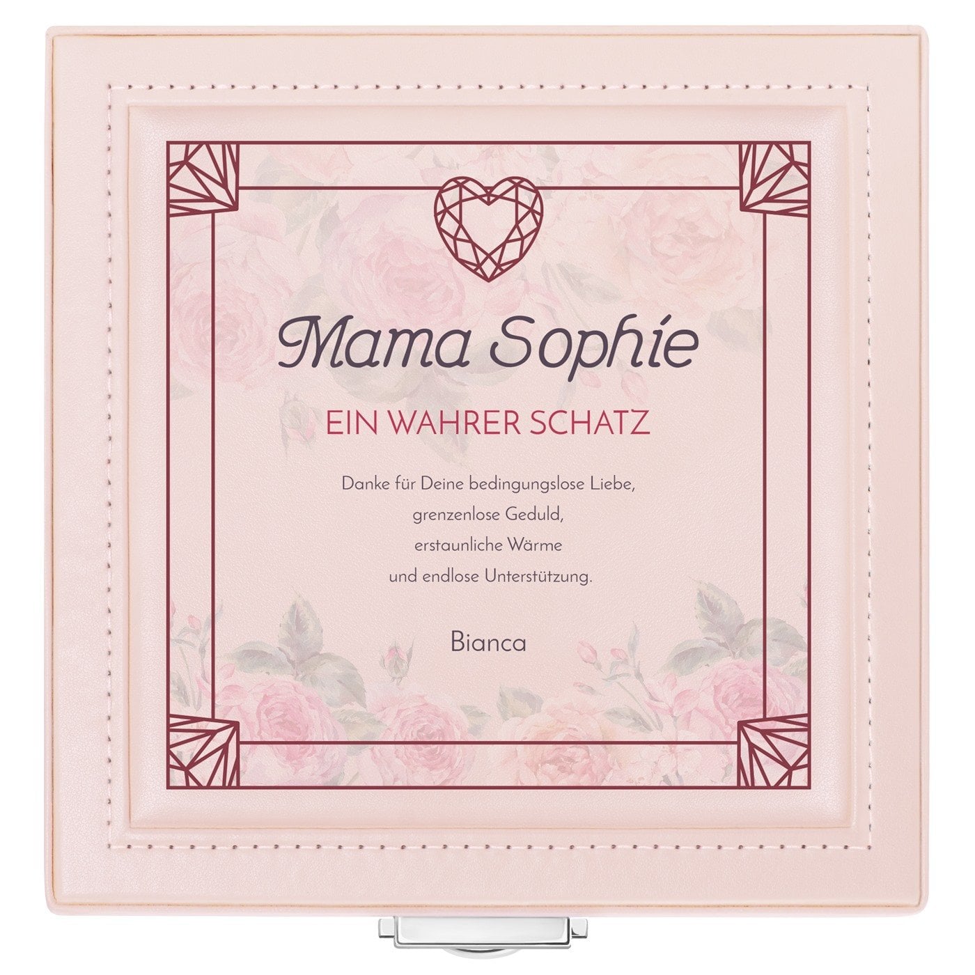 Puderrosa Schmuckkästchen mit Aufdruck für Ihre Mama