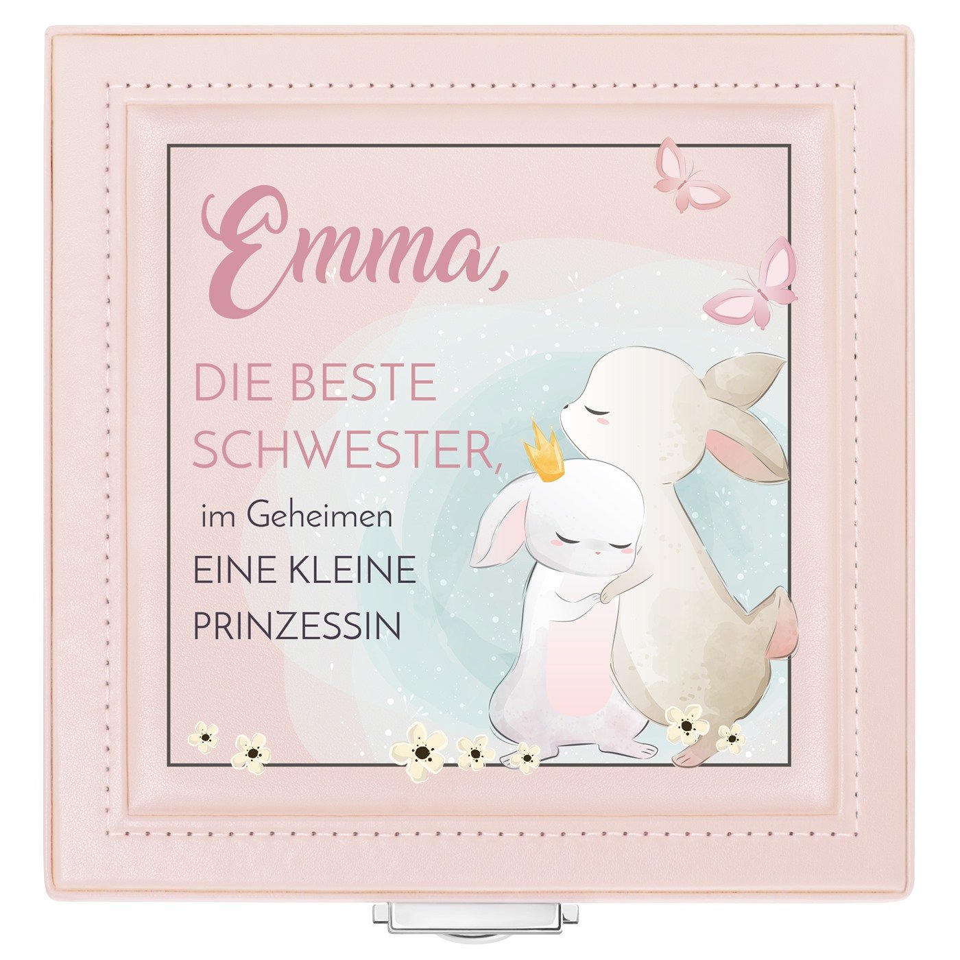 Puderrosa Schmuckkästchen mit Aufdruck für Ihre Schwester zum Geburtstag