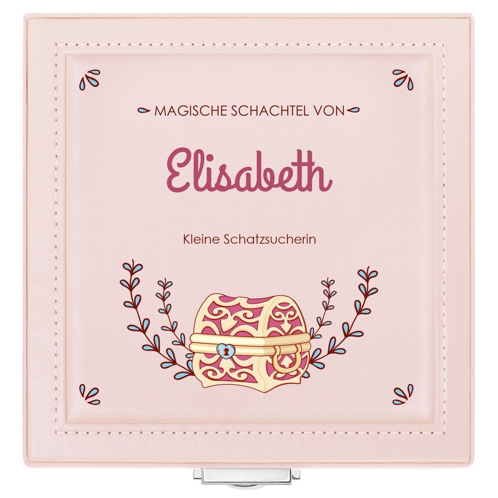 Puderrosa Schmuckkästchen mit Aufdruck für ein Mädchen
