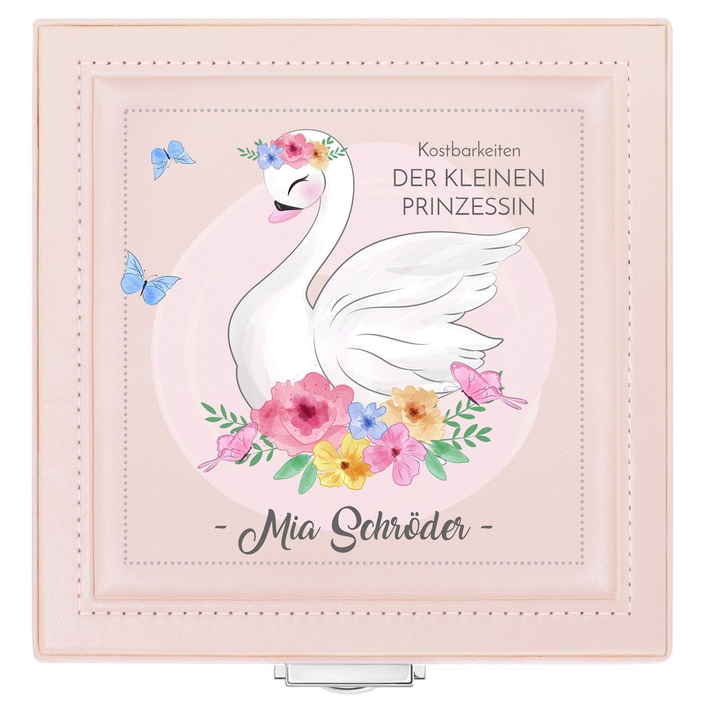 Puderrosa Schmuckkästchen mit Aufdruck für ein Mädchen zum Weltkindertag
