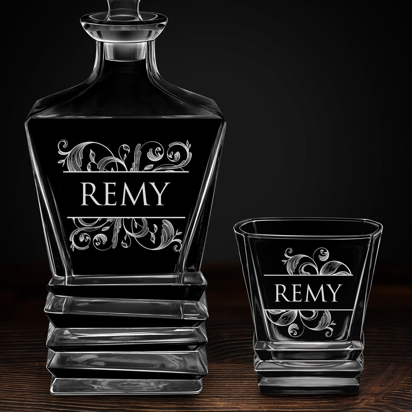 Geometric Whisky Karaffe mit 6 Gläsern und Gravur für sie zum Jubiläum