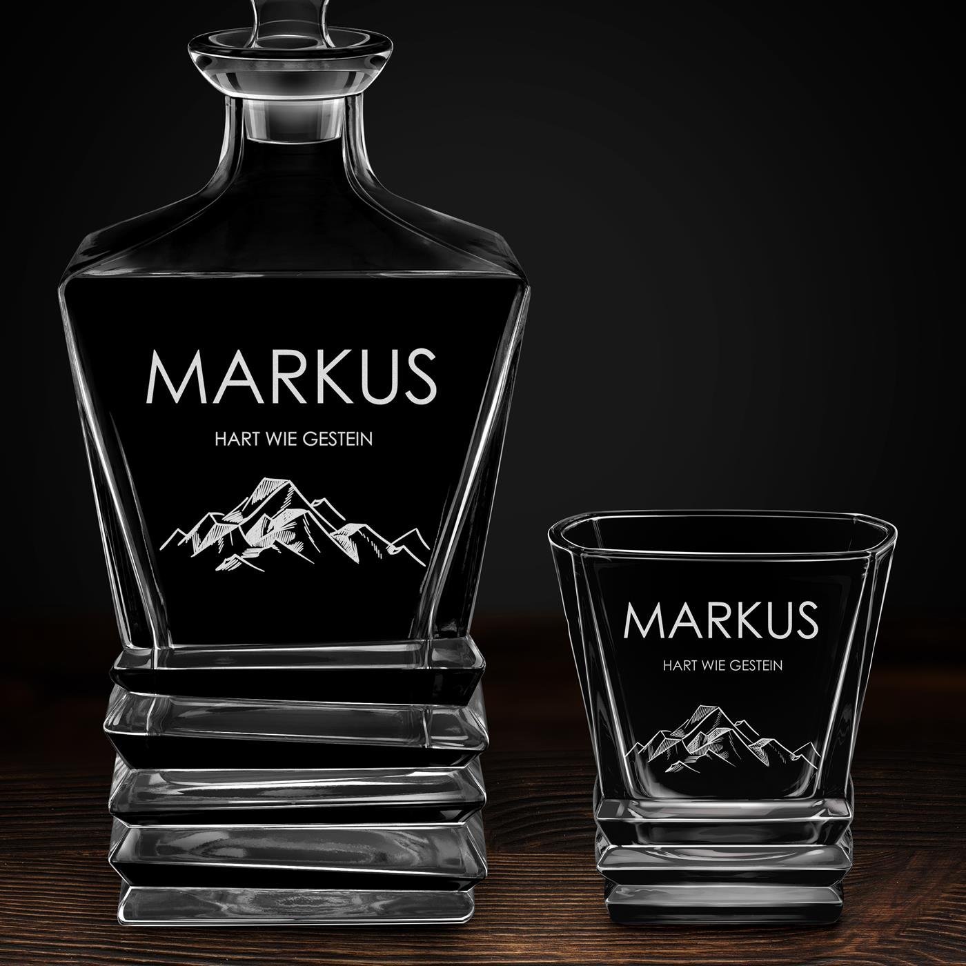 Geometric Whisky Karaffe mit 6 Gläsern und Gravur für einen Bergliebhaber Reisenden
