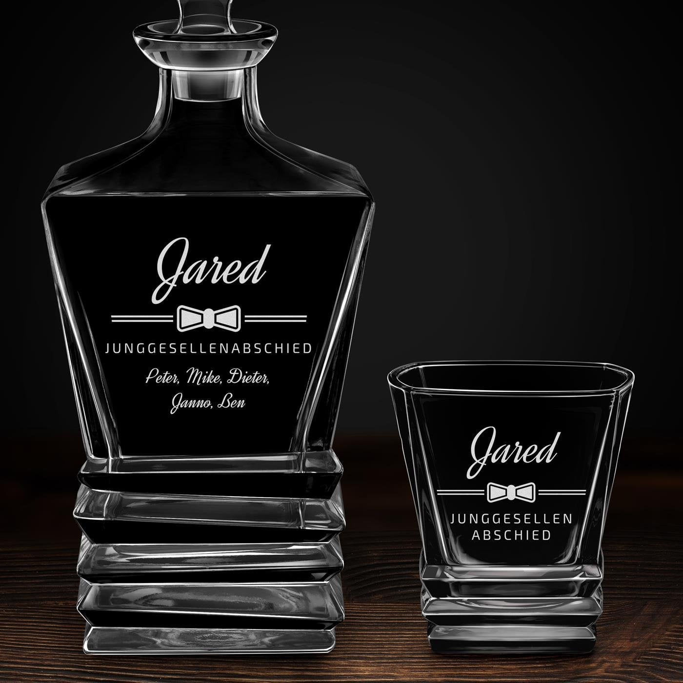 Geometric Whisky Karaffe mit 6 Gläsern und Gravur für einen Junggesellenabschied