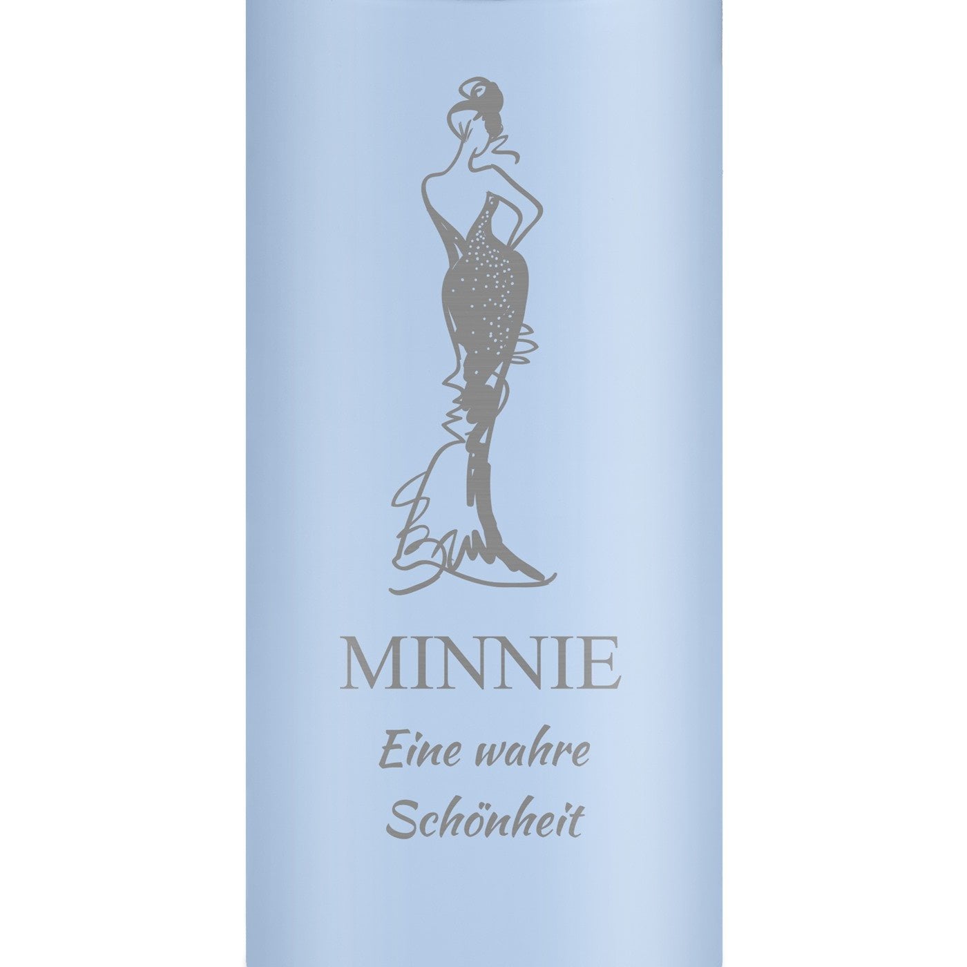 Blauer Reisebecher mit Gravur und LED-Touch-Anzeige für eine Dame