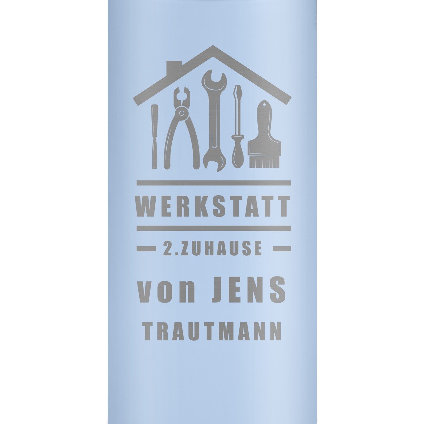 Blauer Reisebecher mit Gravur und LED-Touch-Anzeige für einen Heimwerker