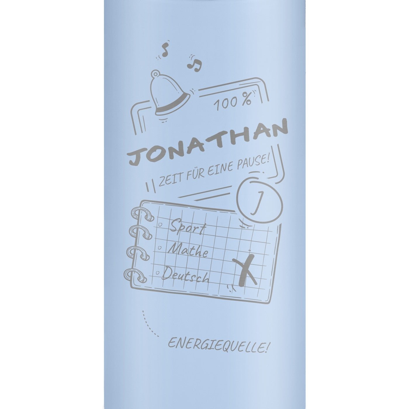 Blauer Reisebecher mit Gravur und LED-Touch-Anzeige für einen Jungen
