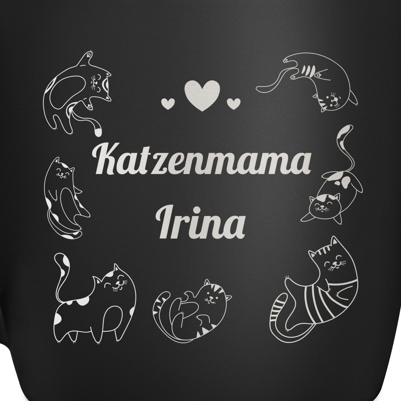 Keramikbecher mit Gravur Schwarz/Matt für eine Katzenmama zum Ehrentag