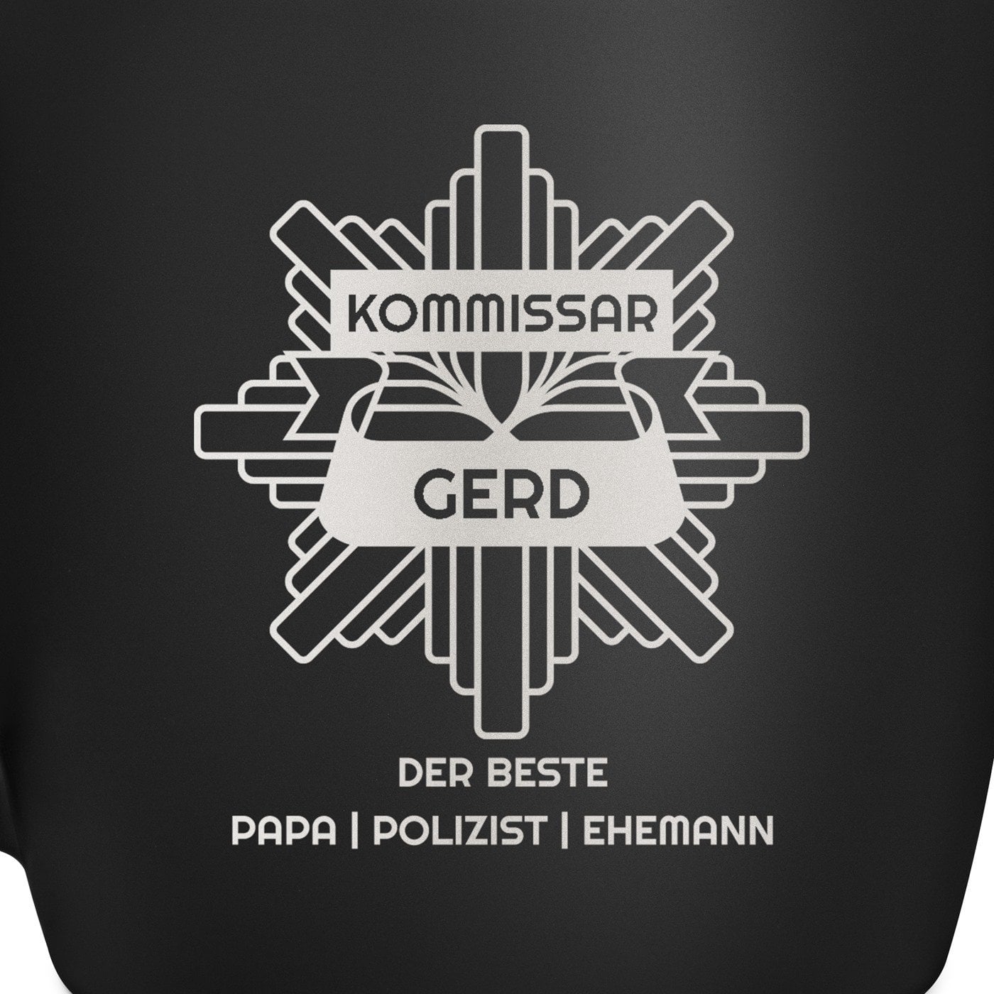 Keramikbecher mit Gravur Schwarz/Matt für einen Polizisten Papa Ehemann