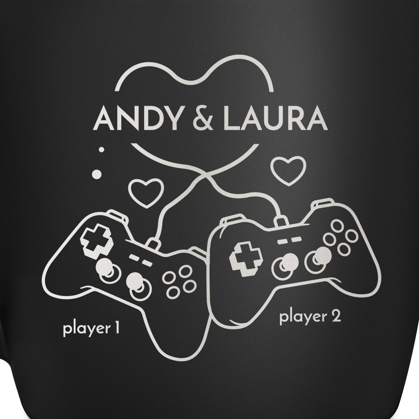 Keramikbecher mit Gravur Schwarz/Matt für ein Gamerpaar zum Valentinstag Jahrestag