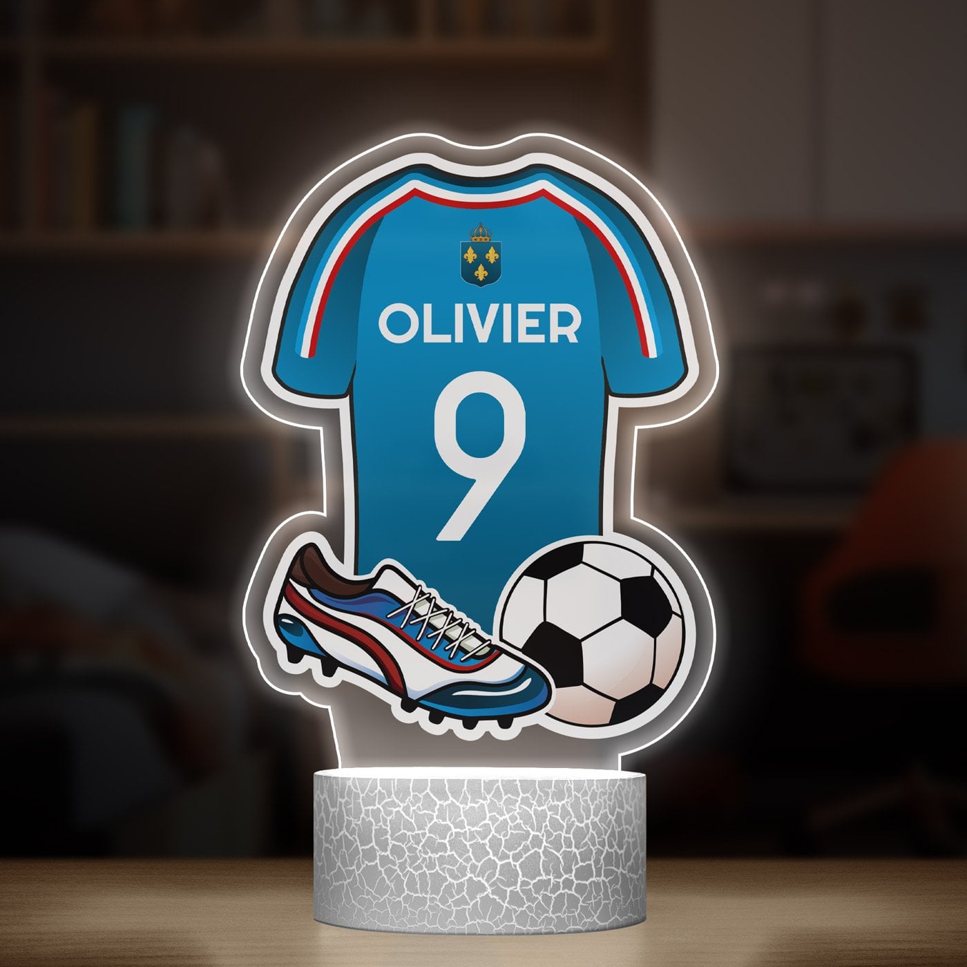 Nachtlicht mit buntem Aufdruck und LED-Sockel für einen Fußballspieler Fußballliebhaber einen Jungen zum Geburtstag Ehrentag
