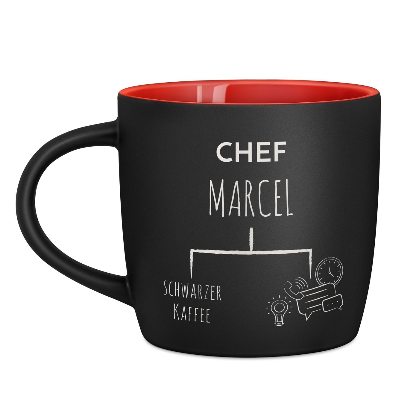 Keramikbecher mit Gravur Schwarz/Matt und Rot für einen Geschäftsführer Ihren Chef zum Ehrentag