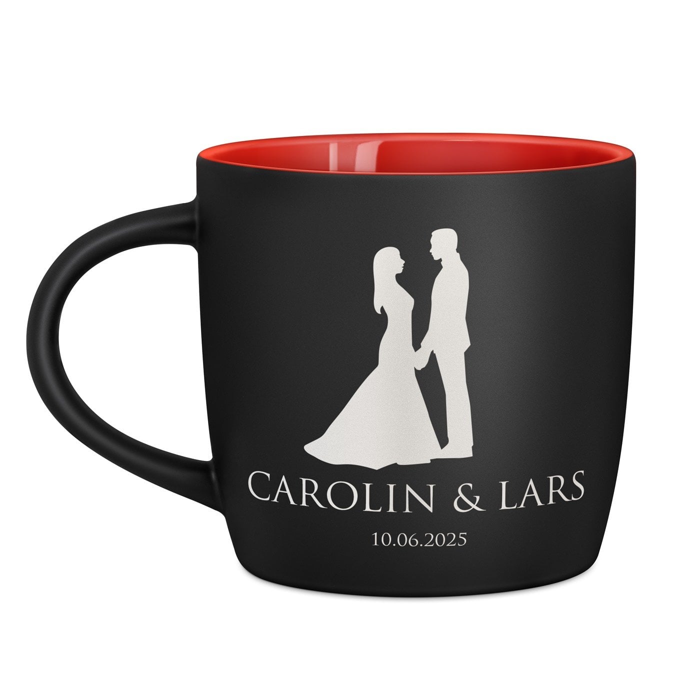 Keramikbecher mit Gravur Schwarz/Matt und Rot für eine Ehefrau einen Ehemann zur Hochzeit zum Hochzeitstag