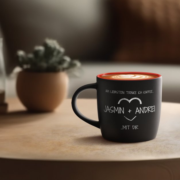 Keramikbecher mit Gravur Schwarz/Matt und Rot für Ihre Freundin Ehefrau Ihren Freund Ehemann zum Valentinstag
