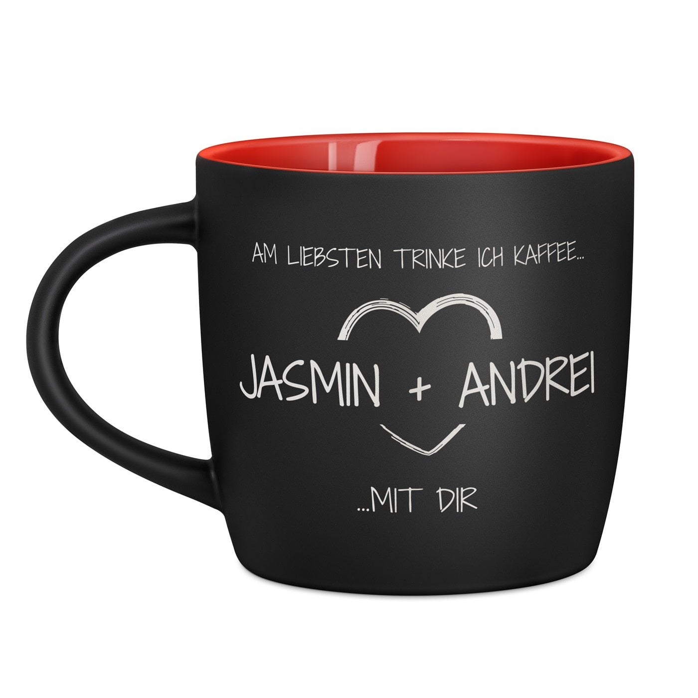 Keramikbecher mit Gravur Schwarz/Matt und Rot für Ihre Freundin Ehefrau Ihren Freund Ehemann zum Valentinstag
