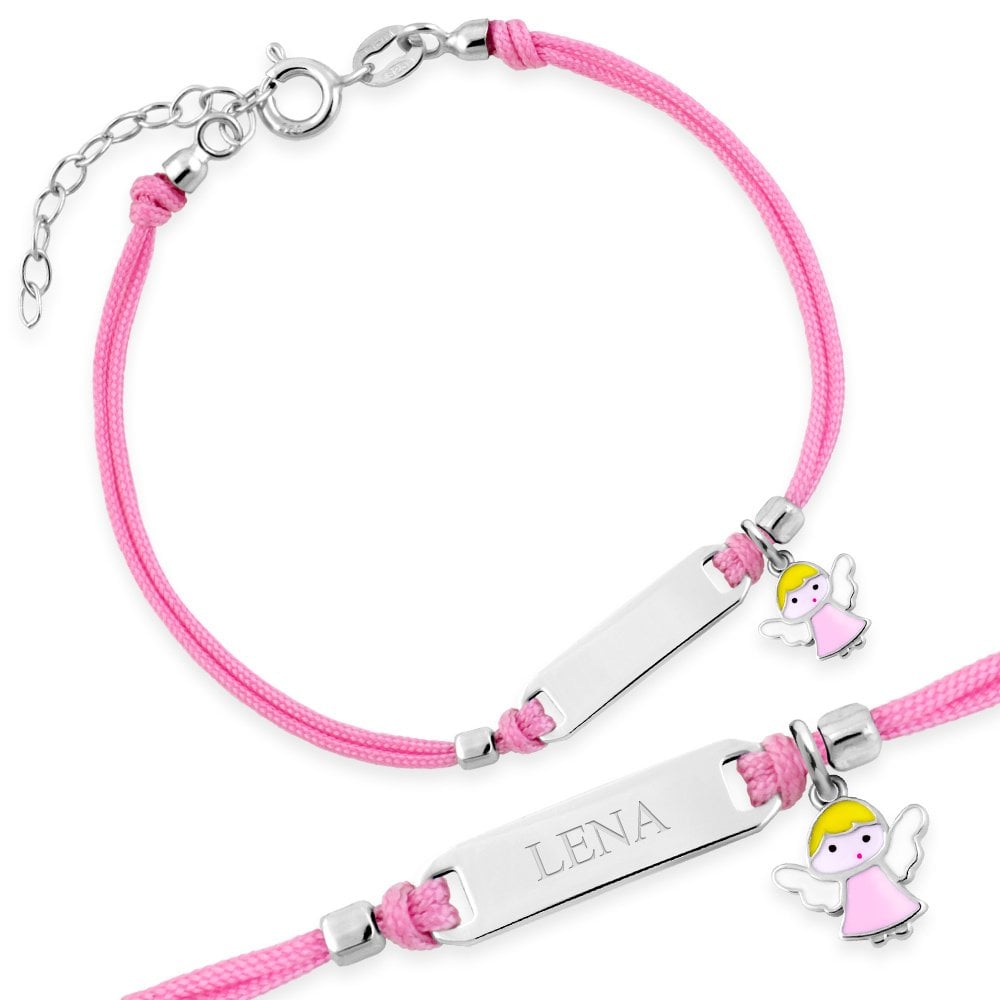 ID Namenarmband mit Engel aus 925er Silber in exklusiver Geschenkbox mit Gravur