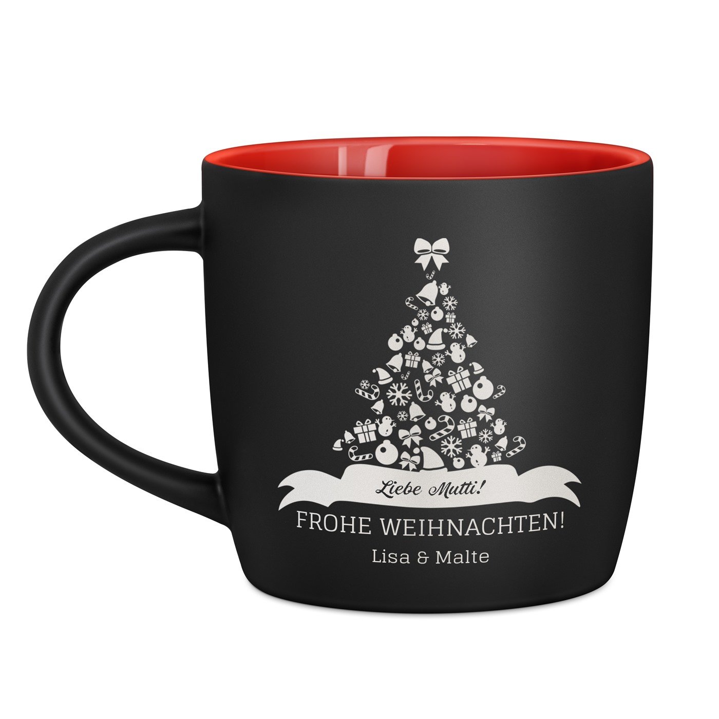 Keramikbecher mit Gravur Schwarz/Matt und Rot für Ihre Mutter zu Weihnachten