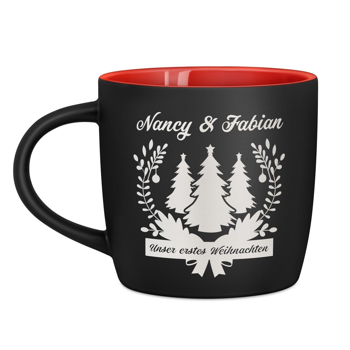 Keramikbecher mit Gravur Schwarz/Matt und Rot für ein Paar zum Weihnachtsfest