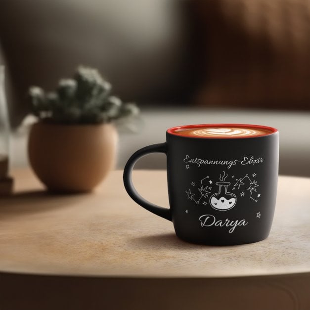 Keramikbecher mit Gravur Schwarz/Matt und Rot für sie zum Ehrentag Jubiläum