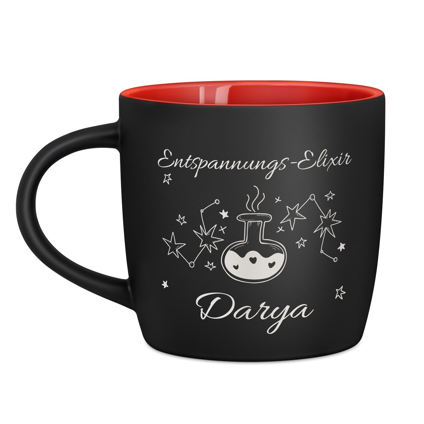 Keramikbecher mit Gravur Schwarz/Matt und Rot für sie zum Ehrentag Jubiläum