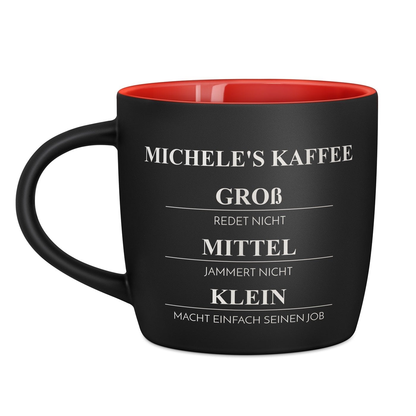 Keramikbecher mit Gravur Schwarz/Matt und Rot für sie eine Tee- Kaffeetrinkerin zum Geburtstag