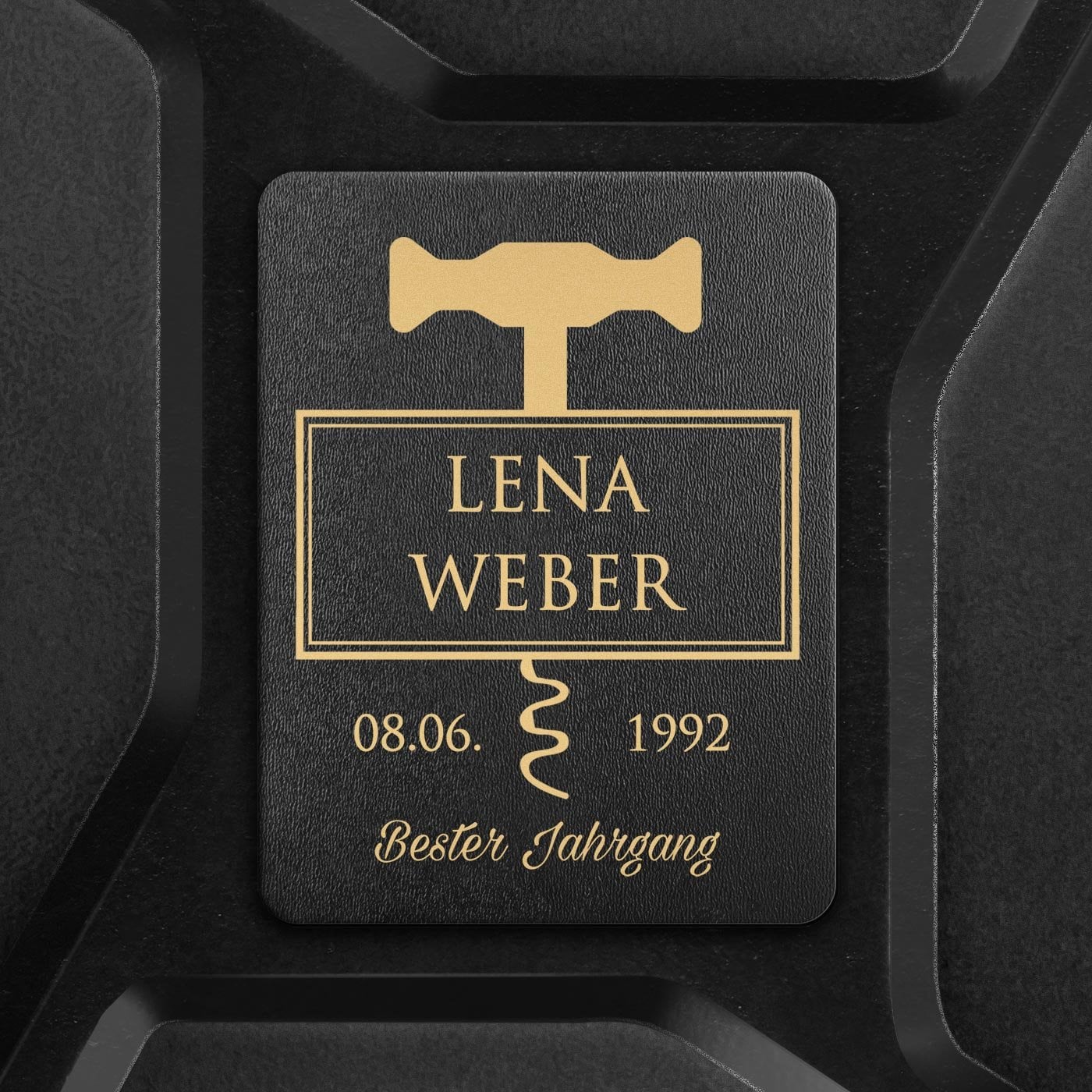 Schwarzer Minibar-Kanister mit Gravur für sie zum Geburtstag Korkenzieher