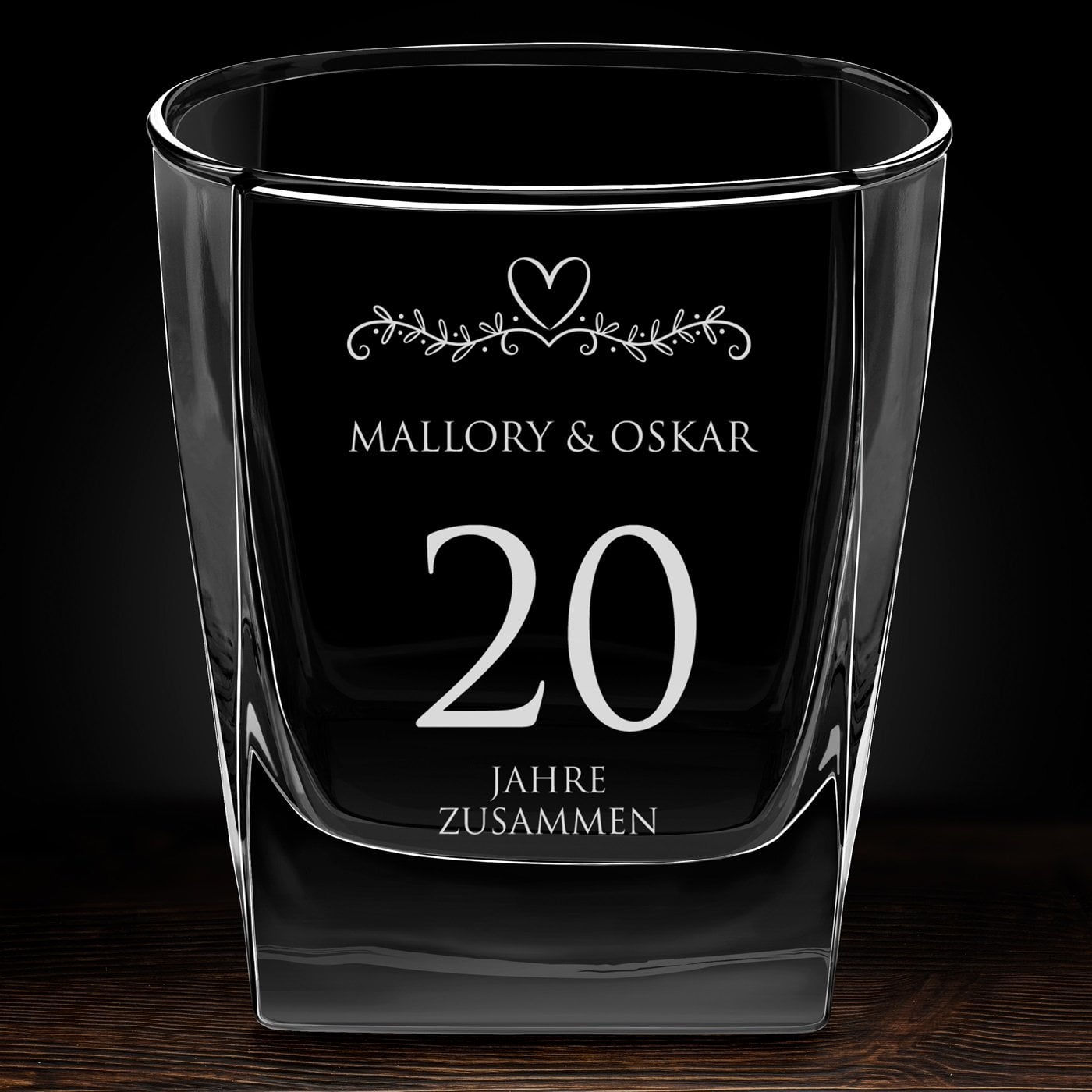 Whisky Glas mit Gravur für ein Paar zum 20. Hochzeitstag