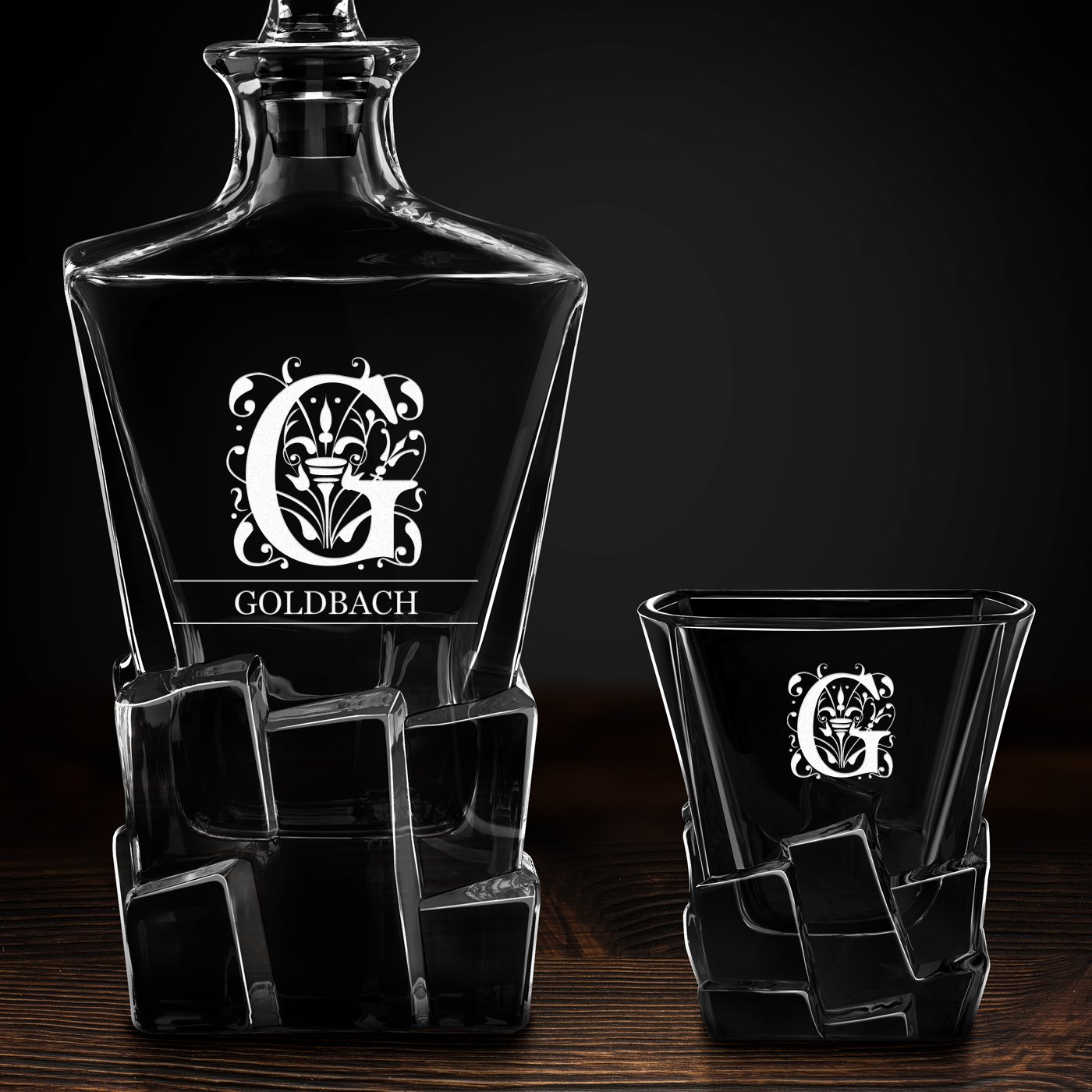Ice Blink Karaffe mit 6 Gläsern und Gravur für einen Whiskyconnoisseur