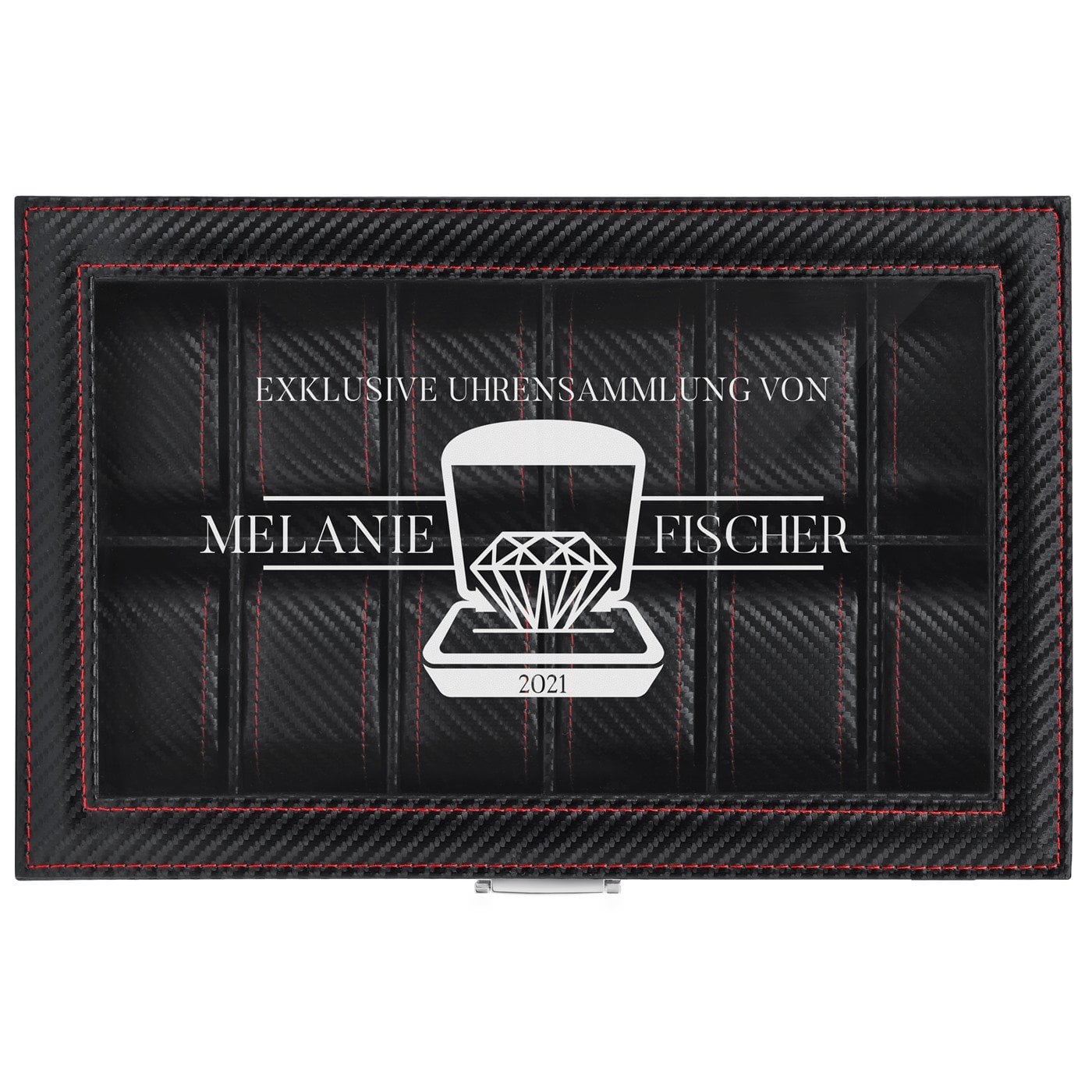 Schwarzer Uhrenkasten mit Gravur für sie