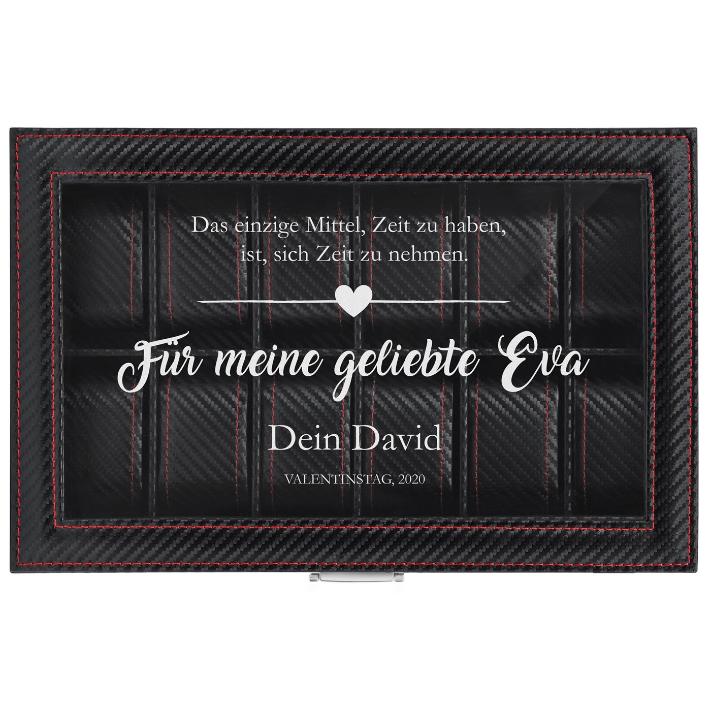 Schwarzer Uhrenkasten mit Gravur für sie zum Geburtstag Valentinstag