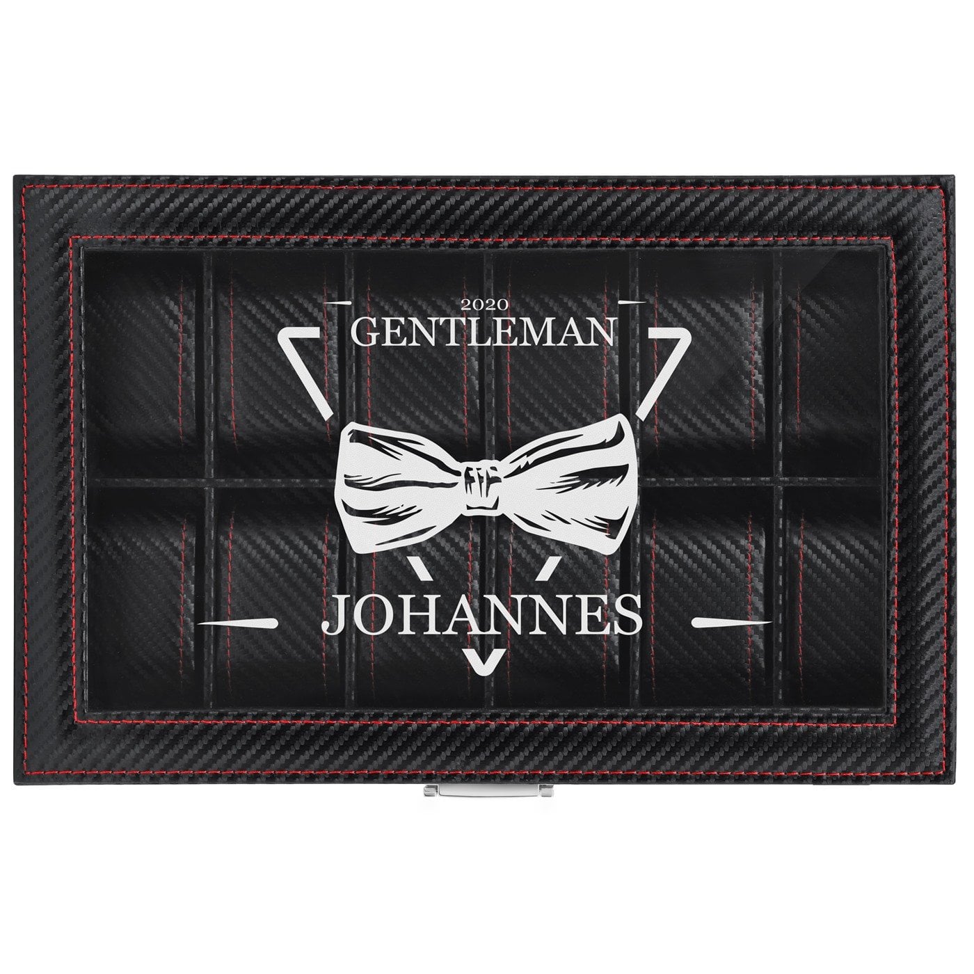 Schwarzer Uhrenkasten mit Gravur für einen Gentleman